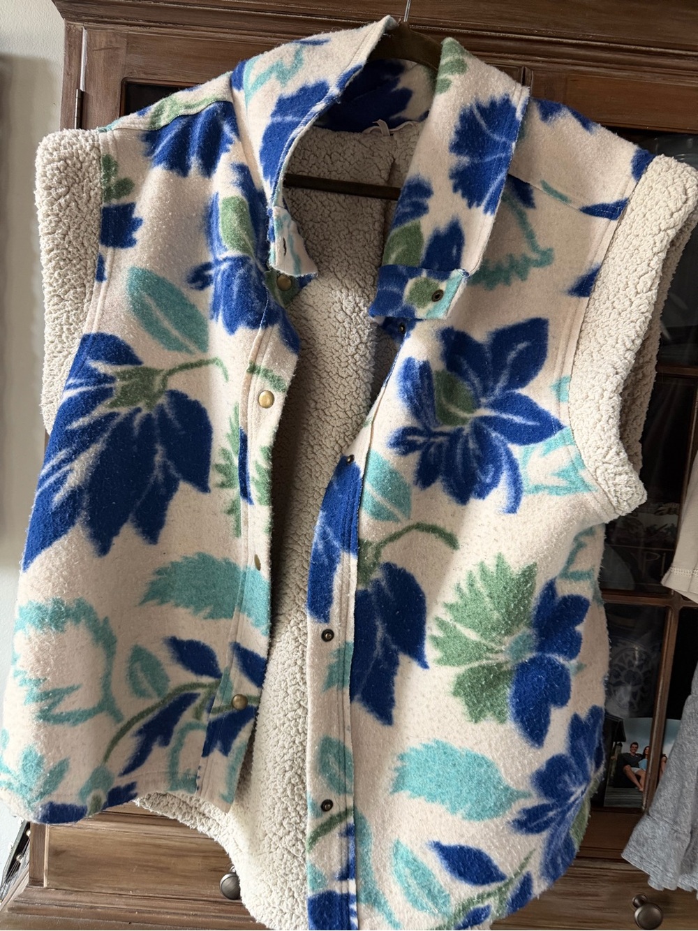 Free People Cream Vest with Blue Floral Accents